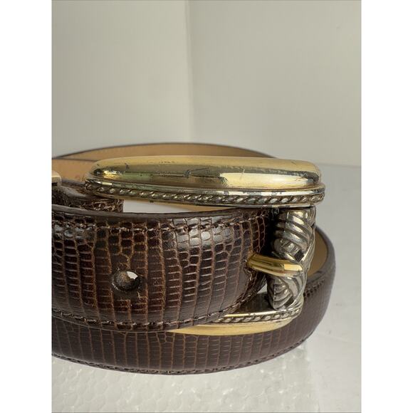 Brighton Women's L Leather Belt Brown‎ Two Tone Buckle Snake Pattern #38909 - Picture 3 of 6